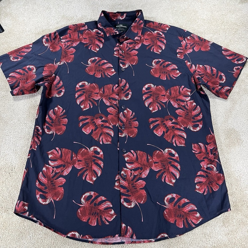 Rodd & Gunn Sports Fit Men's Size 2XL Floral Leaf Print Hawaiian Shirt Button